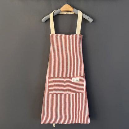 Kitchen Apron Cotton Linen Japanese Striped Apron Fall 2025 Breathable Large Pocket Eco Friendly Cooking