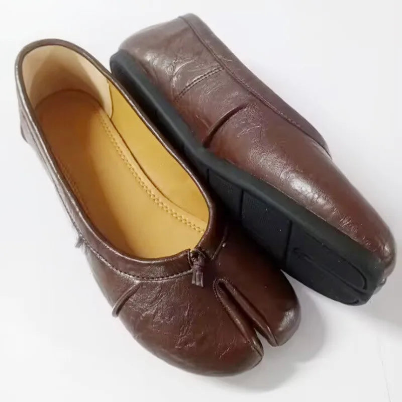 Soft Women Tabi Ballet Flats - Split Toe, Leather, Casual