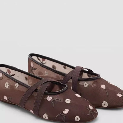 Bailarinas ligeras para mujer - Mary Jane, malla bordada