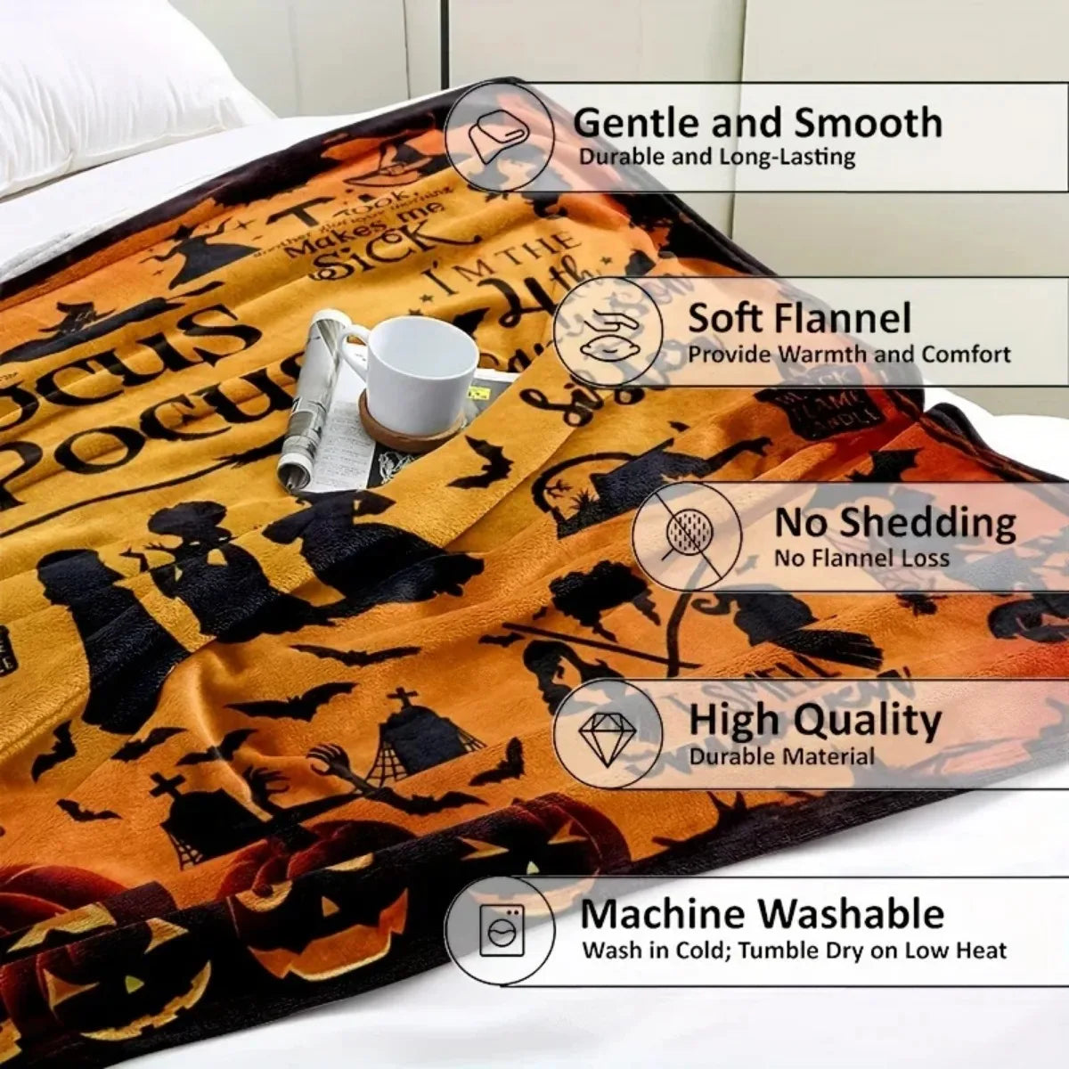 Hocus Pocus Flannel Throw Blanket Halloween 2025 Cozy