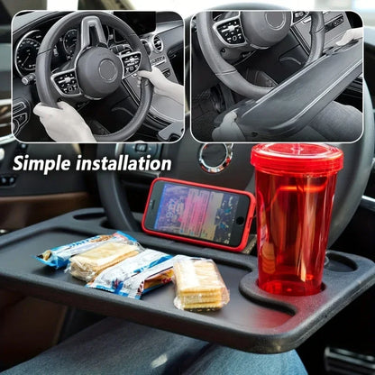 Vassoio da Auto per Volante Tavolo da Pranzo Portatile Porta Snack e Porta Bicchiere Accessorio per Viaggio su Strada 2025