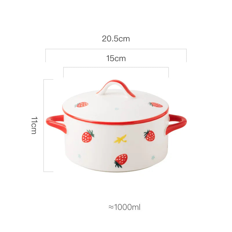 Keramische 1000ml Afgedekte Noedelkom Magnetronbestendig Met Deksel