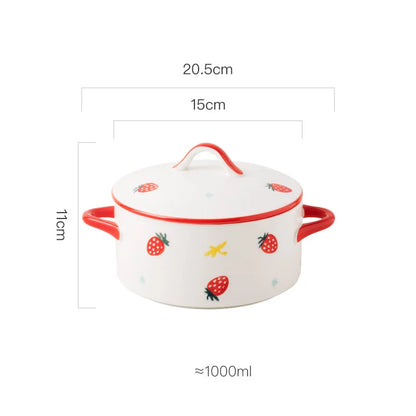 Keramische 1000ml Afgedekte Noedelkom Magnetronbestendig Met Deksel