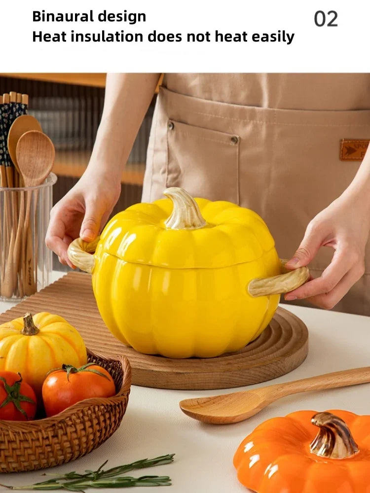 Pumpasoppsgryta 1.4L keramisk skål med lock Halloween