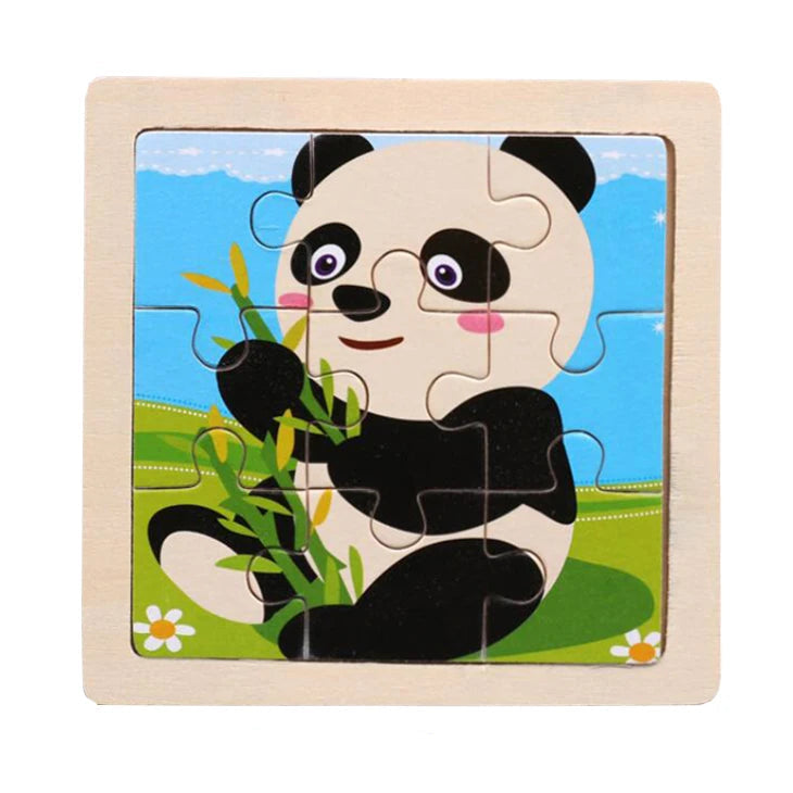 Kids Wooden Jigsaw Puzzle - Montessori Cartoon Animal Vehicle Educational Toy for Children