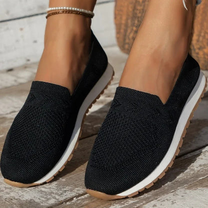 Solid Color Casual Flats Slip-On Mesh Breathable Round Toe Shoes Women's