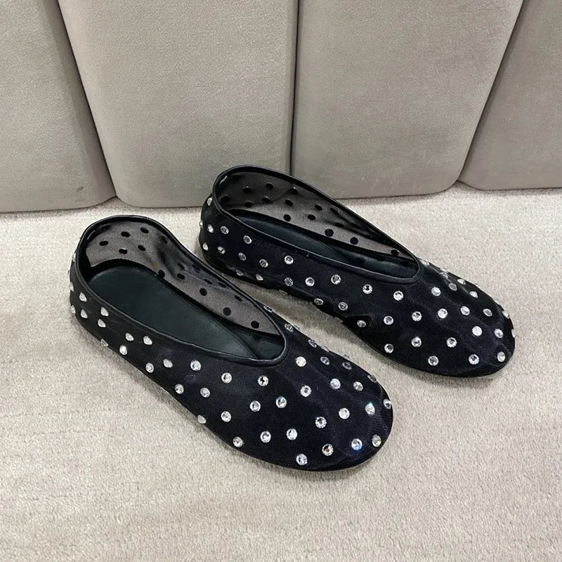 Breathable Women Ballet Flats - Mesh Crystal, Casual Walking