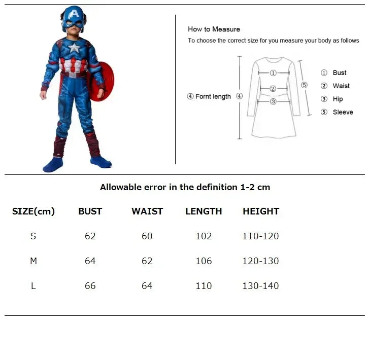 Captain America Boys Superhero Muscle Print Jumpsuit Halloween Cosplay Costume for Kids 2026