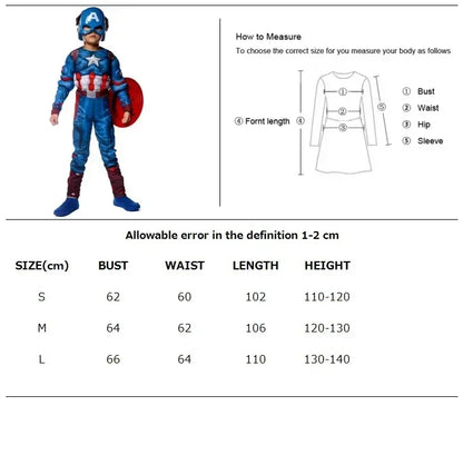 Captain America Boys Superhero Muscle Print Jumpsuit Halloween Cosplay Costume for Kids 2026