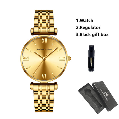Timeless women's rose gold quartz wristwatch - stainless steel water-resistant minimalist round dial