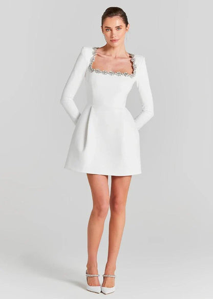 Fitted and Flattering Women's A-Line Dress – Square Neck With Floral Rhinestones, Velvet, For Holiday Parties