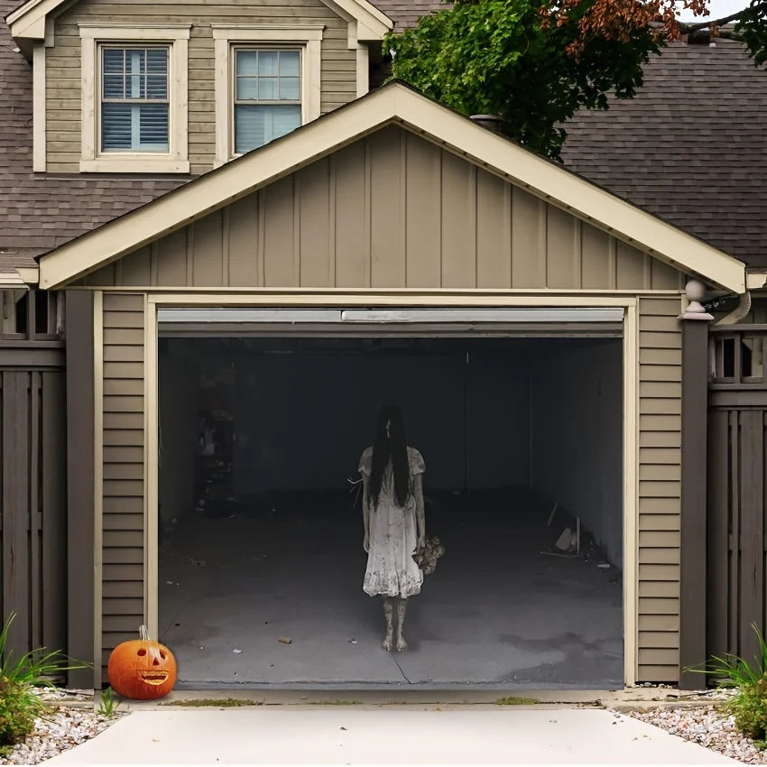 Halloween-spandoek met geest en zombie voor garagedeur, binnen- en buitendecoratie voor Halloweenfeest 2026