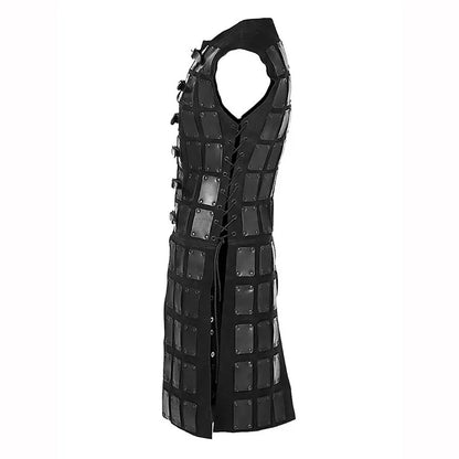 Medieval Leather Brigandine Tunic Coat for Cosplay and LARP, Adjustable Size 80-105cm, Brown-5