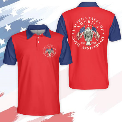 Breathable men's golf polo shirt - short sleeve, cotton blend, for patriotic events