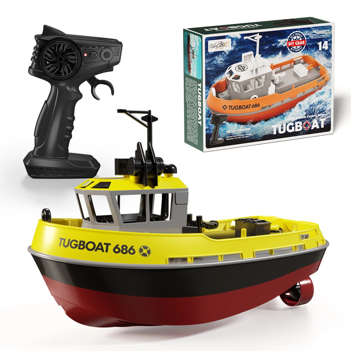 Powerful Dual Motor RC Tugboat Model - 1:72 Electric Remote Control Boat for Boys, Wireless Fun