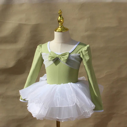 Set body leggero da balletto per ragazze - top con maniche a sbuffo, gonna tutu in tulle, poliestere, per lezione di danza