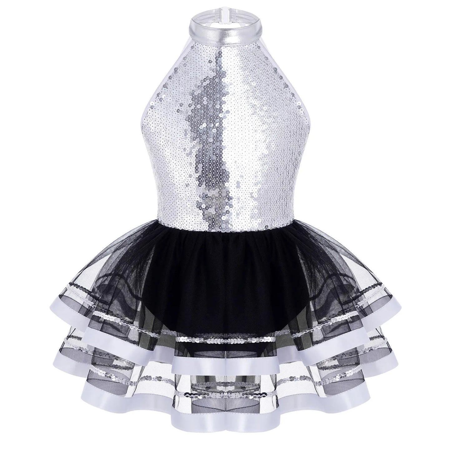 Lightweight girls' leotard - sequined skirted tutu, polyester, for ballet and dance performances