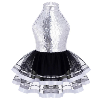 Lightweight girls' leotard - sequined skirted tutu, polyester, for ballet and dance performances