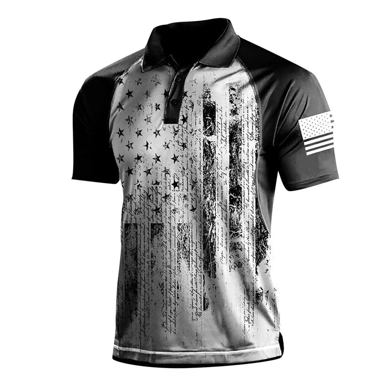 Breathable Men's Polo Shirt - Classic Polo, Distressed USA Flag Print, Athletic Wear