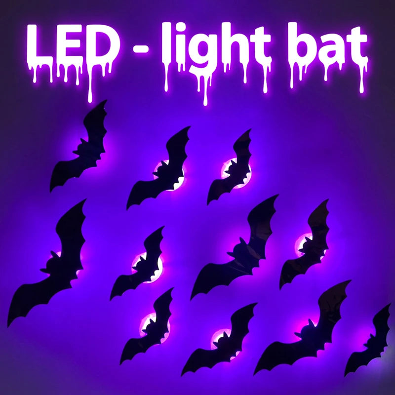 LED Bat Wall Stickers Green 3D Halloween Decor 2025