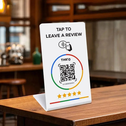 NFC Google Review Tap Card 215 - Programmable 13.56MHz QR Code Table Stand for Business