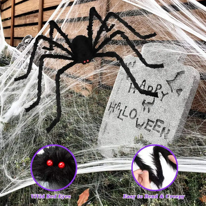 Halloween-spinnenweb met LED-verlichting en realistische enorme spin voor buiten, huis- en tuindecoratie 2026