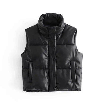 Warm Women’s PU Leather Vest - Padded Short, For Winter