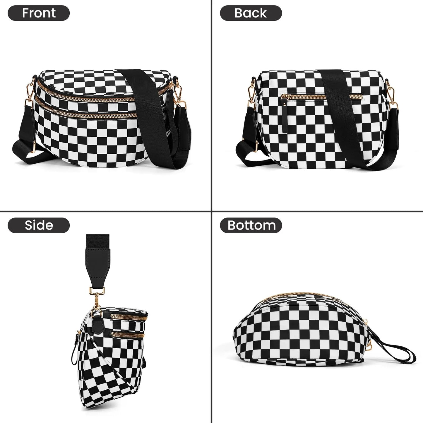 Versatile unisex crossbody bum bag – checkered nylon, box shape, travel and daily use