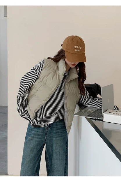 Lightweight Women's Down Vest - Cropped Boxy, Duck Fill