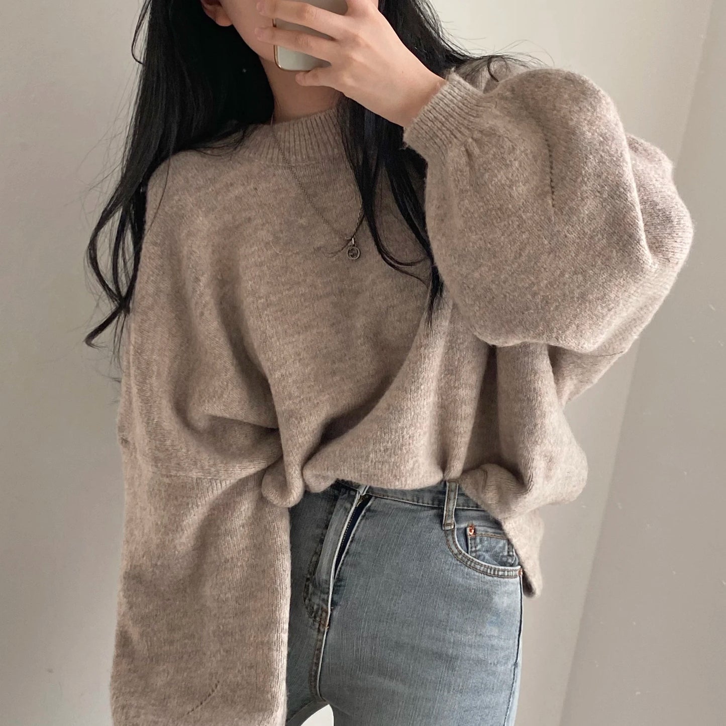 Oversized Cozy Women's Pullover - O Neck, Knit, Office Wear