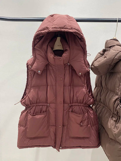 Lightweight Relaxed Women Down Vest - Hooded, Down, Winter