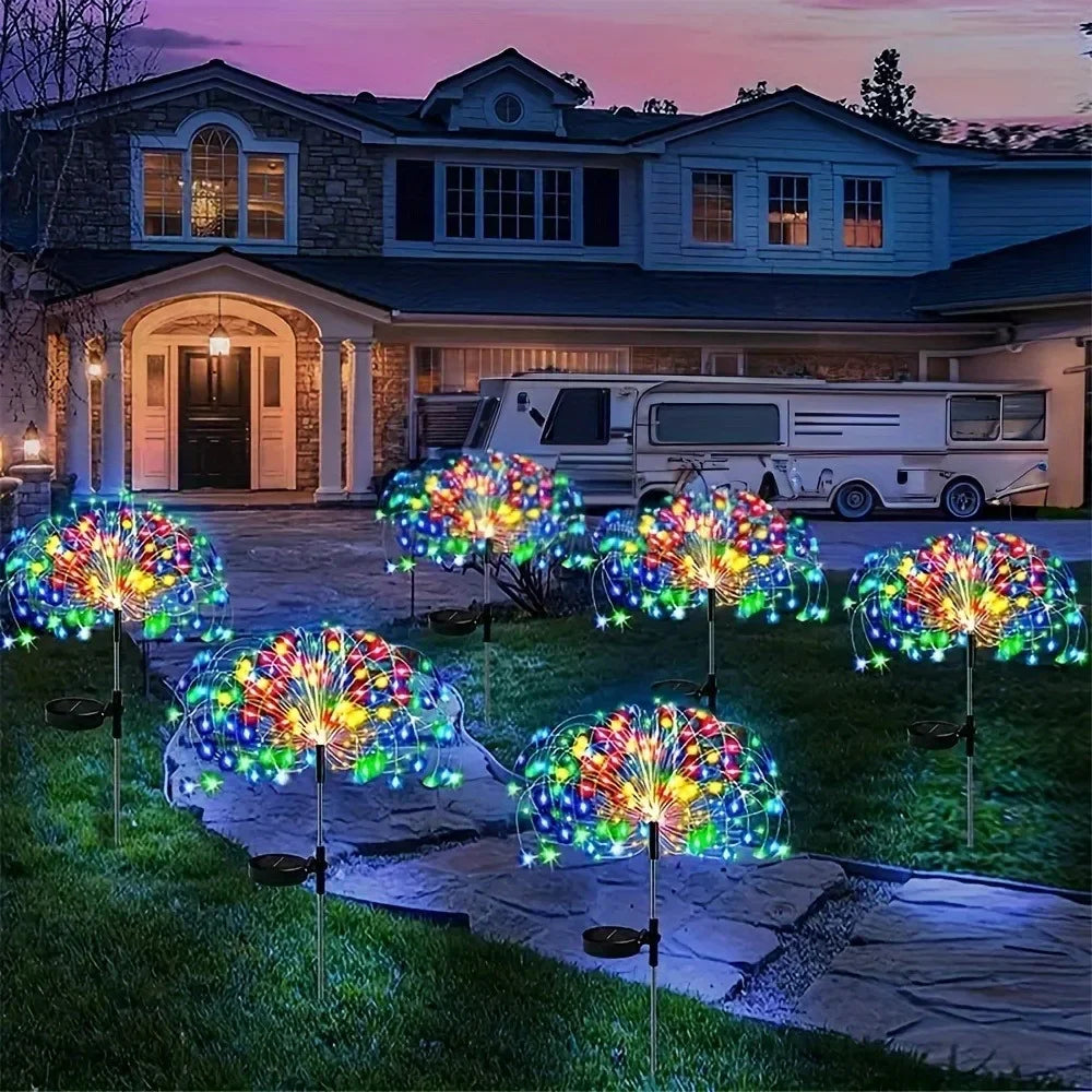 Colorful 360LED Solar Firework Lights - 8 Modes Waterproof Garden Decor for Outdoor Parties, Patios, and Walkways - Flexible Copper Wire Design