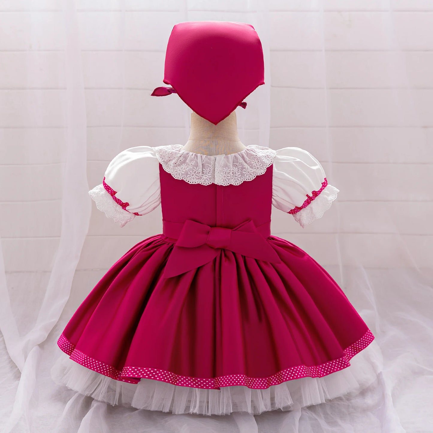 Vestito morbido e lusinghiero per bambina - stile grembiule con pizzo, lunghezza al ginocchio, poliestere, viscosa, festa di compleanno