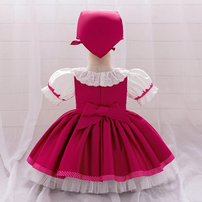 Vestito morbido e lusinghiero per bambina - stile grembiule con pizzo, lunghezza al ginocchio, poliestere, viscosa, festa di compleanno