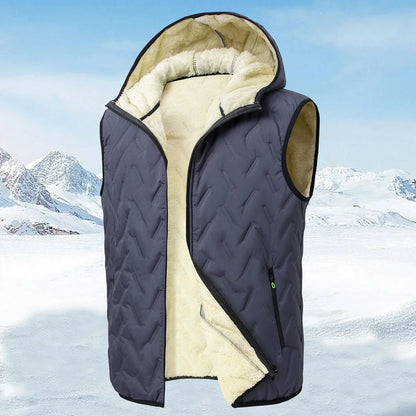 Warm Mens Hooded Down Vest - Quilted Fleece Lined Travel