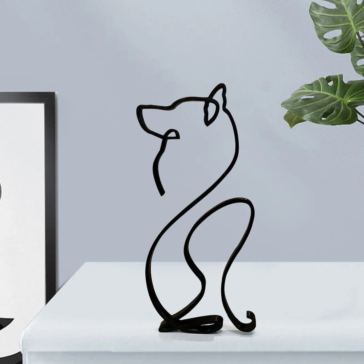 Minimalist Metal Dog Sculpture - Unique Home Office Decor, Modern Art Figurine