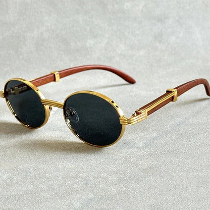 Træmode solbriller til kvinder og mænd - Vintage ovale designerbriller, UV-beskyttelse