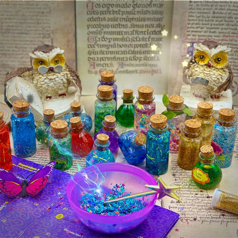 Enchanting DIY Magic Potions Kit for Kids - 24 Bottles, Spell Book & Magical Accessories for Halloween and Christmas Fun