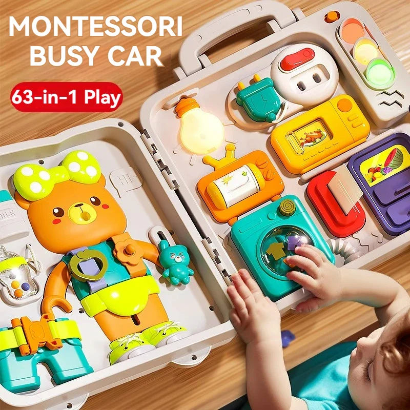 Aktivitetsbræt 63 i 1 Montessori Sanselegetøj Rejsevenligt med Musik Lys Kontakter Tidlig Læring Leg 2025
