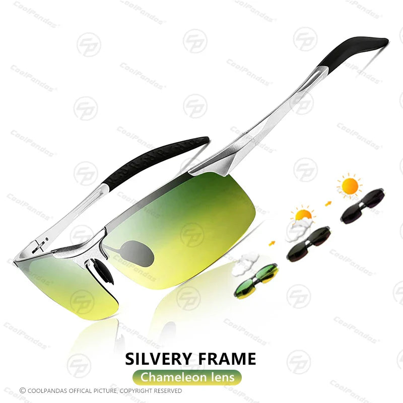 Photochromic Sunglasses Rimless Polarized Driving Night Vision Anti Glare Summer 2025