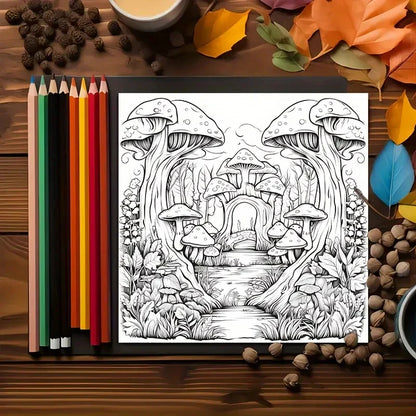 Coloring Book 22 Page Psychedelic Forest Stress Relief Activity Gift Fall 2025 Trend