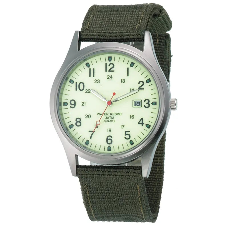 Quartz Field Watch Nylon Strap Military Style Date Luminous