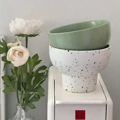 Keramisk skål 4 tum fläckig vit retro mikrovågssäker