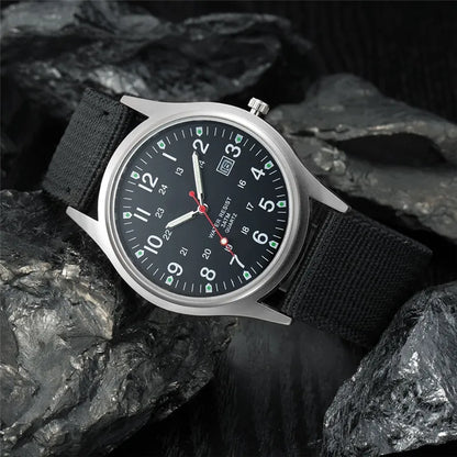 Quartz Field Watch Nylon Strap Military Style Date Luminous