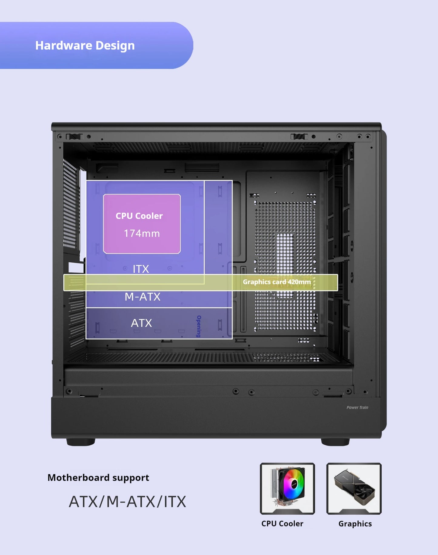 Boîtier PC avec côté en verre Support ATX M ATX ITX Radiateur 360mm
