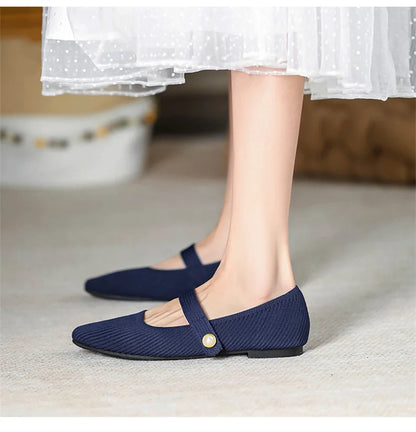 Stretchy Women Mary Jane Flats - Ribbed Knit For Spring
