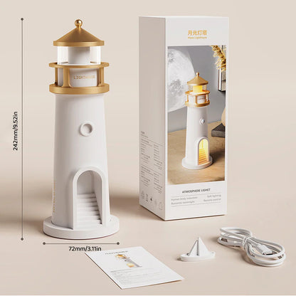 Måneprojektionslys Fyrtårn Desktop Natlampe Dæmpbar Bluetooth Højttaler Bevægelsessensor Ferie 2025 Gave