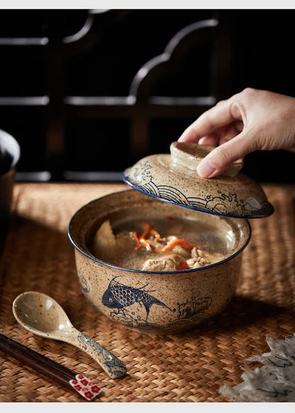 Ramen Skål Stor Keramik Med Lock Retro Höst 2025 Bordsporslin