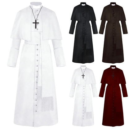 Middeleeuws katholiek priesterkostuum, pauselijke geestelijke, kazuifel-cosplaykostuum voor mannen, Halloween 2026