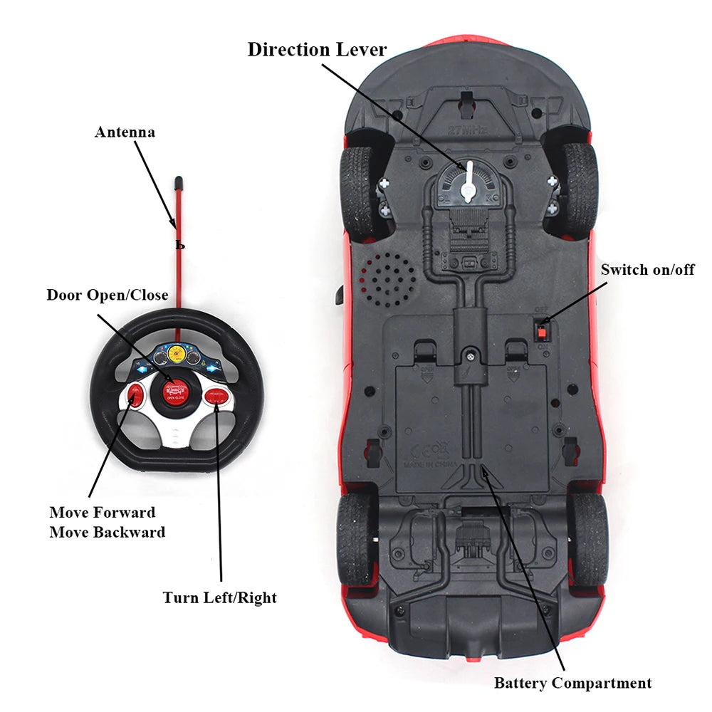 Remote Control Electric Car with Opening Doors - Fun Gift for Kids, Boys & Girls